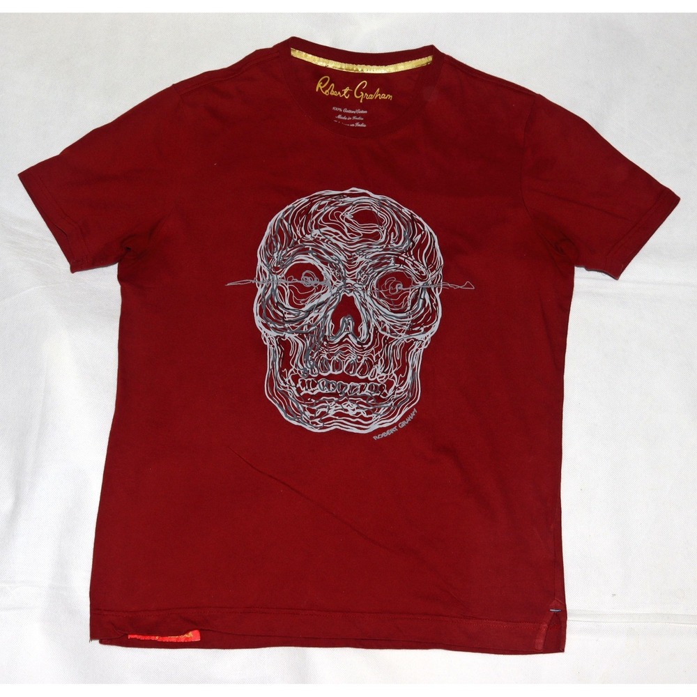 Robert Graham T-Shirt Mens Skull Short Sleeve Maroon Cotton Graphic Tee Size S/P